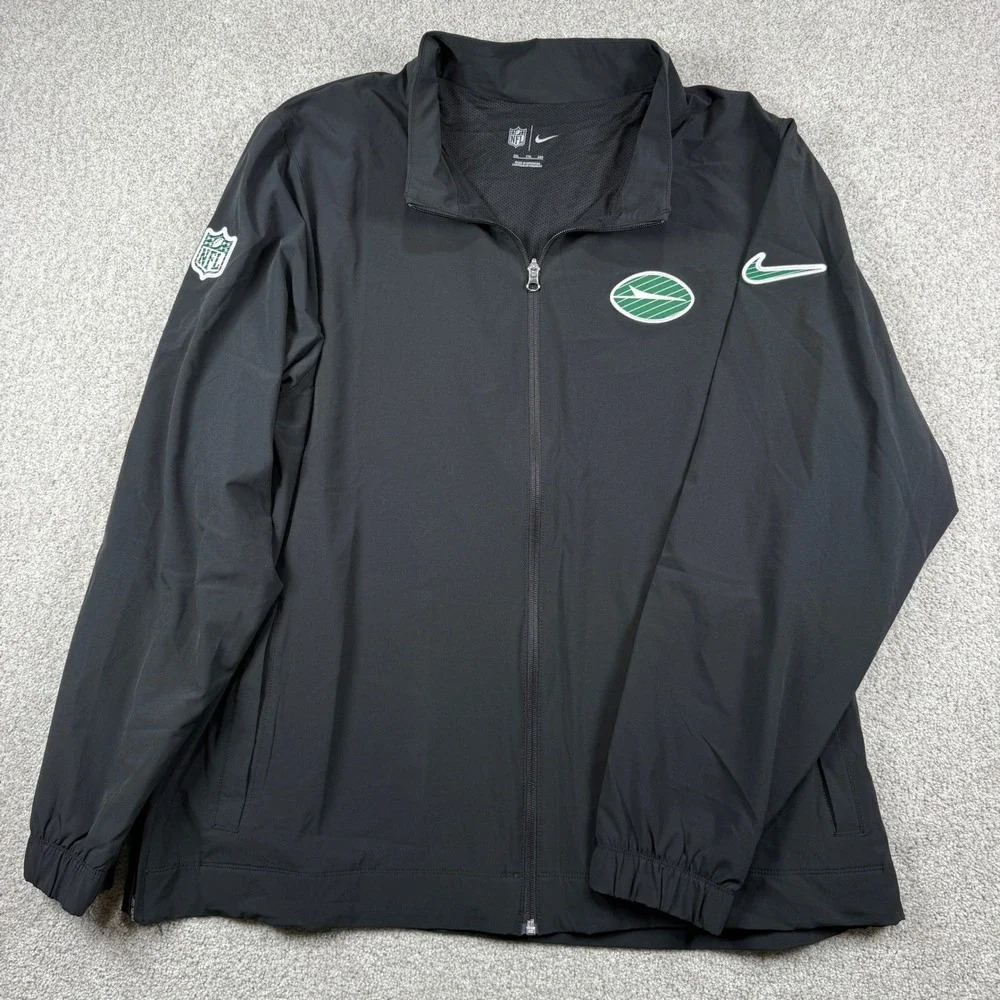 Nike Jacket Mens XXL Black NFL New York Jets Full Zip Windbreaker Lightweight